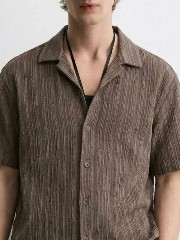 Highlander Men Brown Self Design Relaxed Fit Casual Shirt