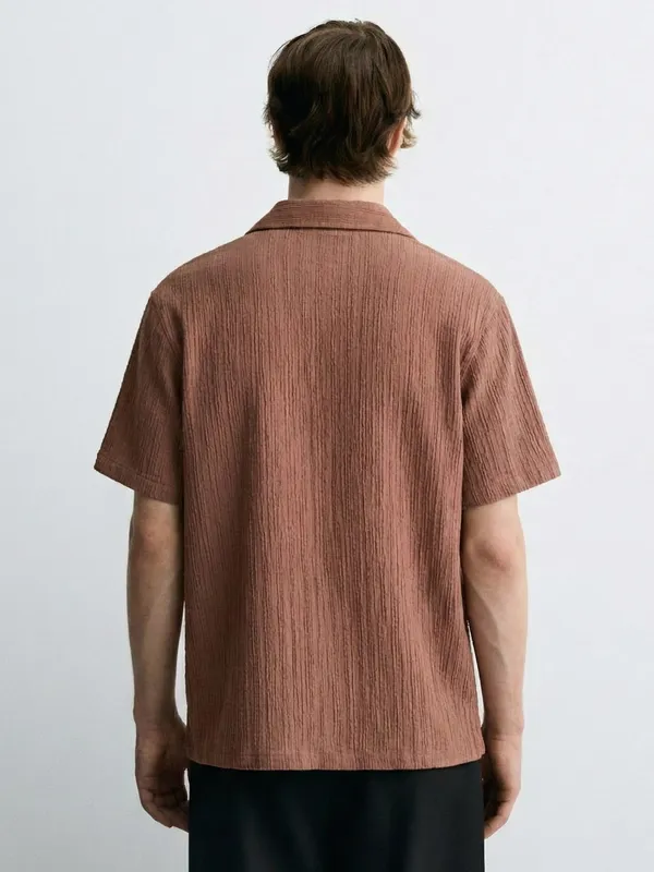 Highlander Men Rust Self Design Relaxed Fit Casual Shirt