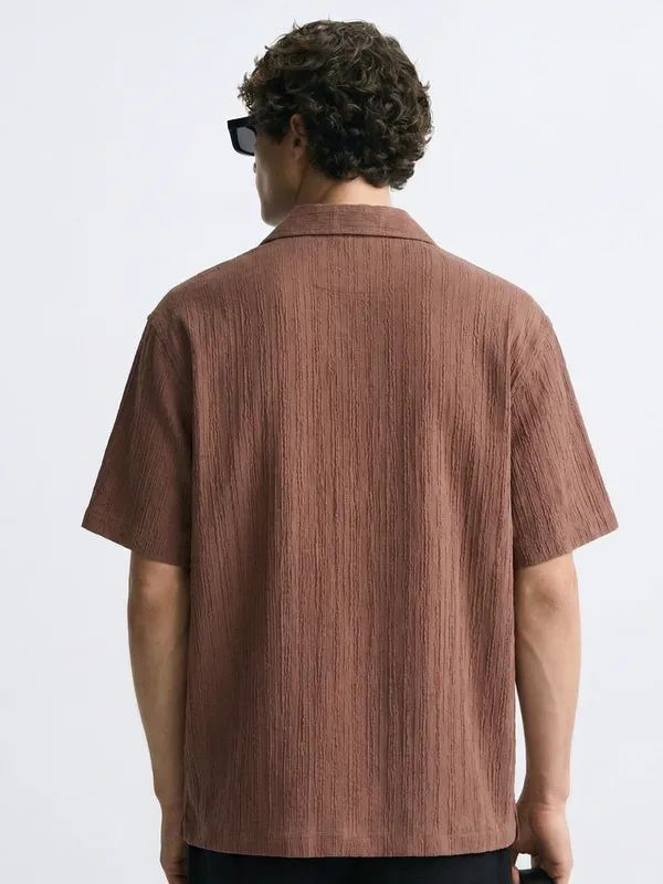 Highlander Men Rust Self Design Relaxed Fit Casual Shirt