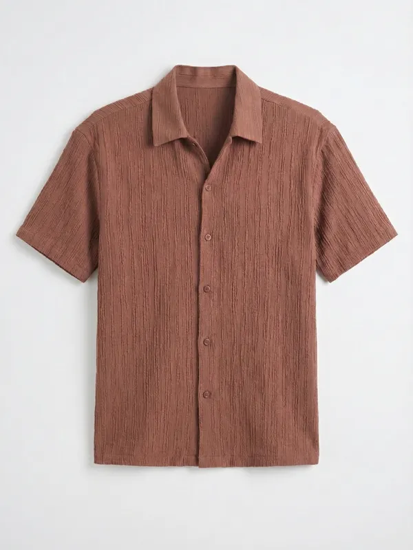 Highlander Men Rust Self Design Relaxed Fit Casual Shirt