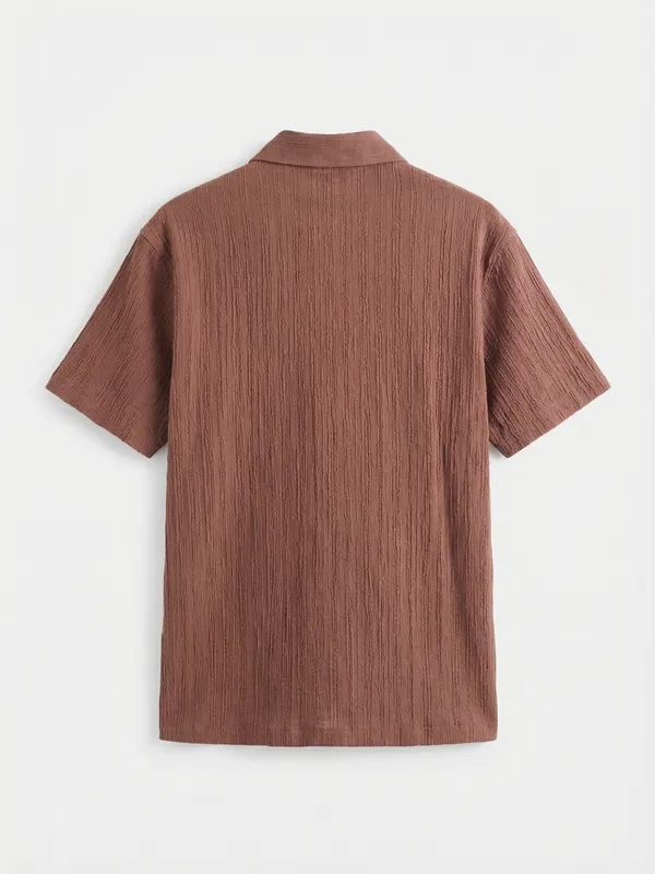 Highlander Men Rust Self Design Relaxed Fit Casual Shirt