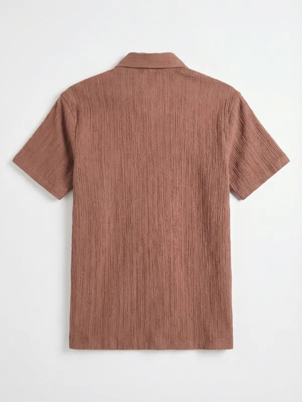 Highlander Men Rust Self Design Relaxed Fit Casual Shirt