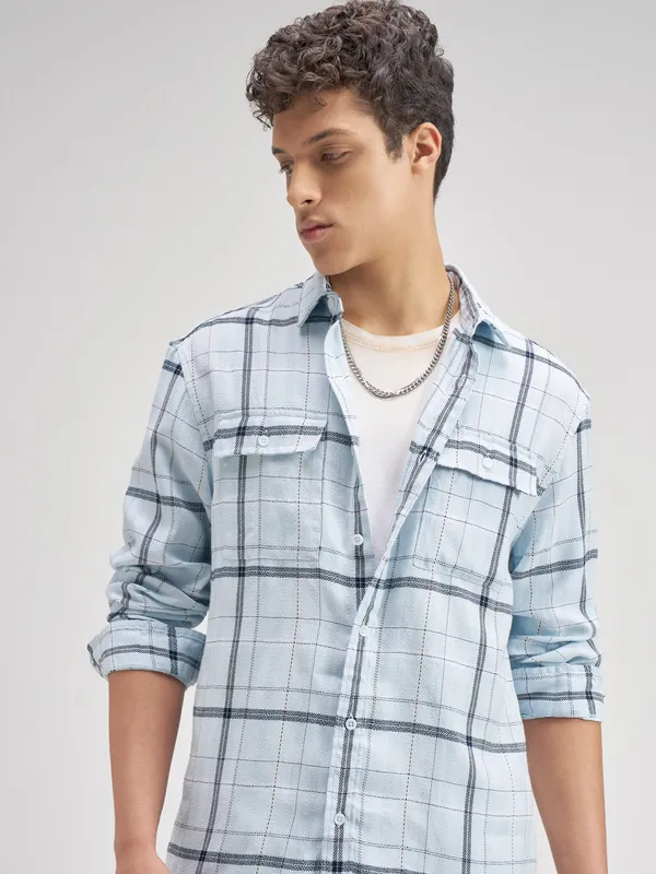 Highlander Men Blue Checked Relaxed Fit Casual Shirt