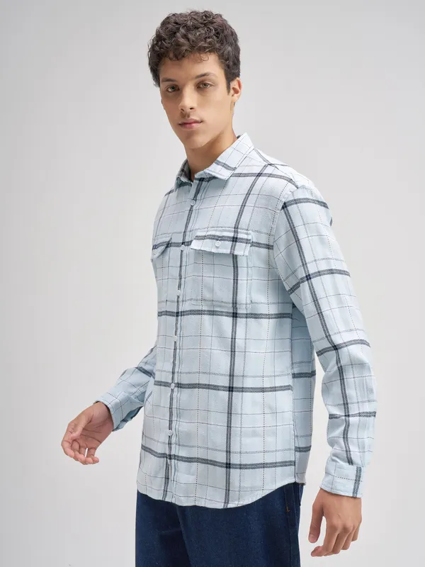 Highlander Men Blue Checked Relaxed Fit Casual Shirt