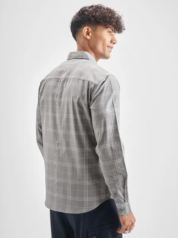 Highlander Men Grey Checked Regular Fit Casual Shirt