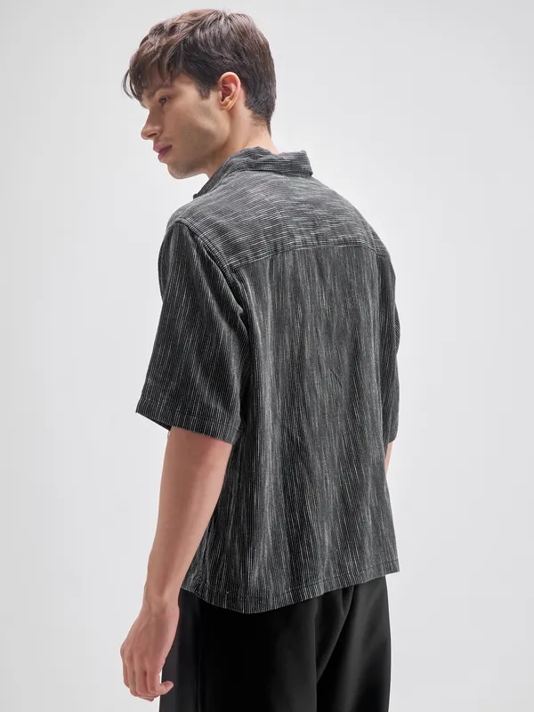 Highlander Men Black Embroidered Boxy Fit Casual Shirt