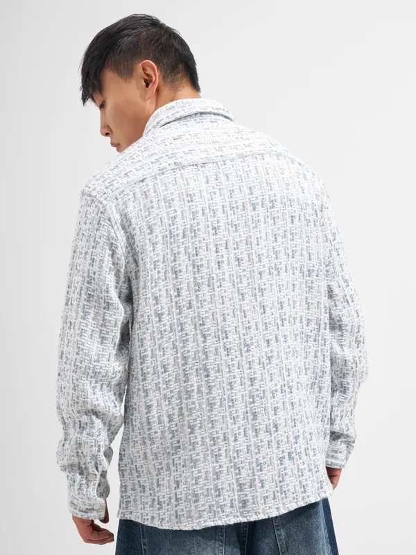 Highlander Men White Self Design Relaxed Fit Casual Shirt