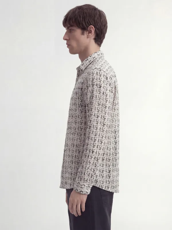 Highlander Men White Self Design Relaxed Fit Casual Shirt