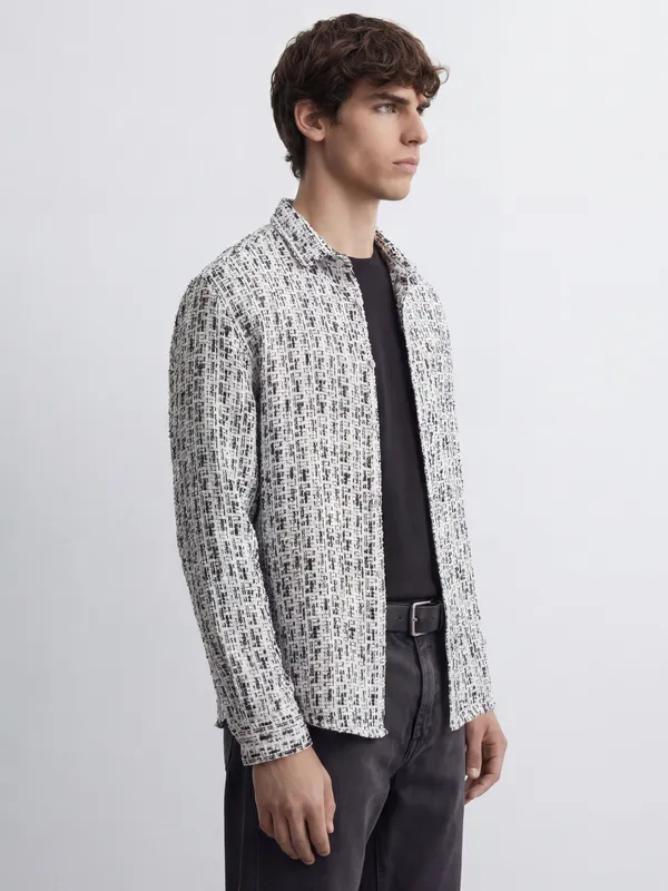 Highlander Men White Self Design Relaxed Fit Casual Shirt