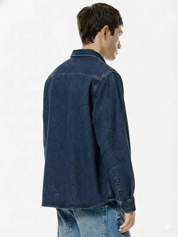 Highlander Men Blue Self Design Slim Fit Casual Shirt