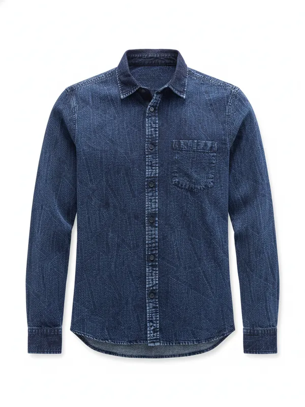 Highlander Men Blue Self Design Slim Fit Casual Shirt