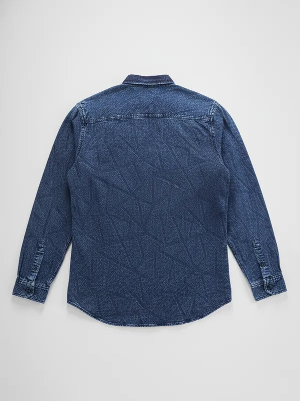 Highlander Men Blue Self Design Slim Fit Casual Shirt