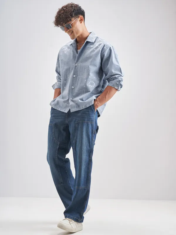 Highlander Men Blue Printed Boxy Casual Shirt