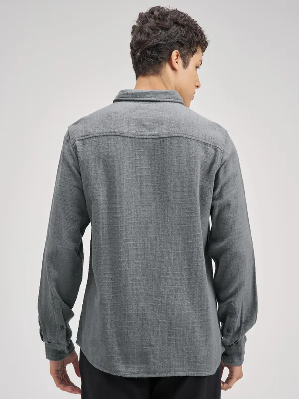 Highlander Men Blue Self Design Regular Fit Casual Shirt