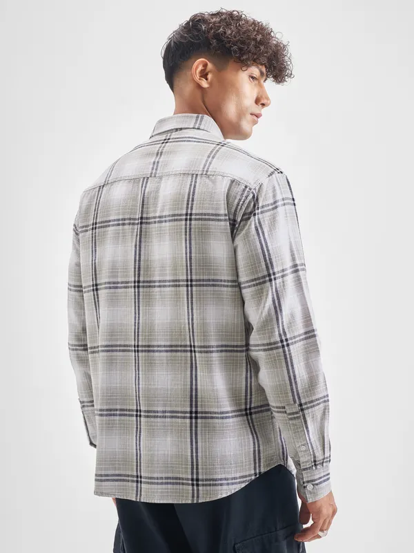Highlander Men Grey Checked Relaxed Fit Casual Shirt