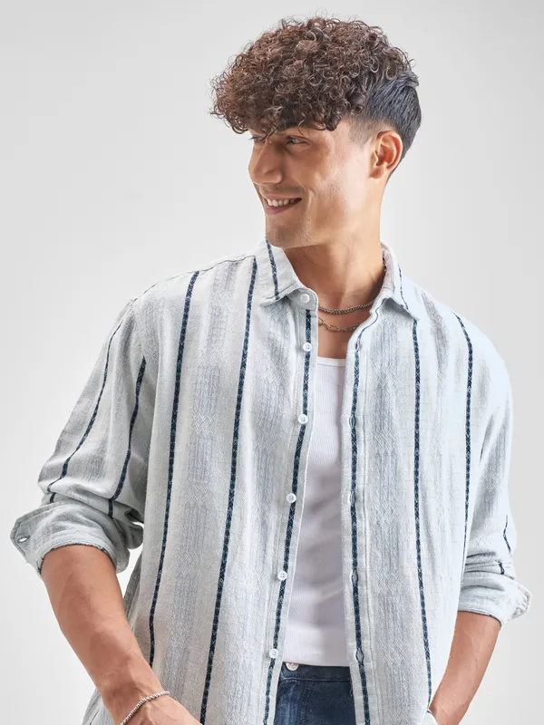 Highlander Men Blue Striped Relaxed Fit Casual Shirt
