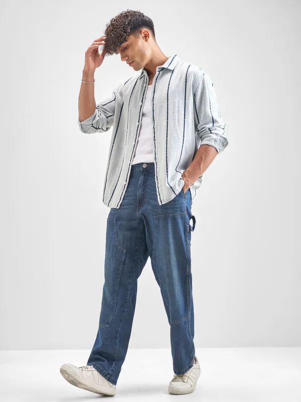 Highlander Men Blue Striped Relaxed Fit Casual Shirt