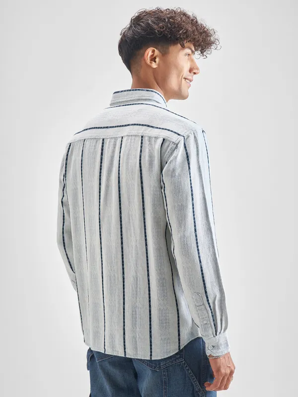 Highlander Men Blue Striped Relaxed Fit Casual Shirt