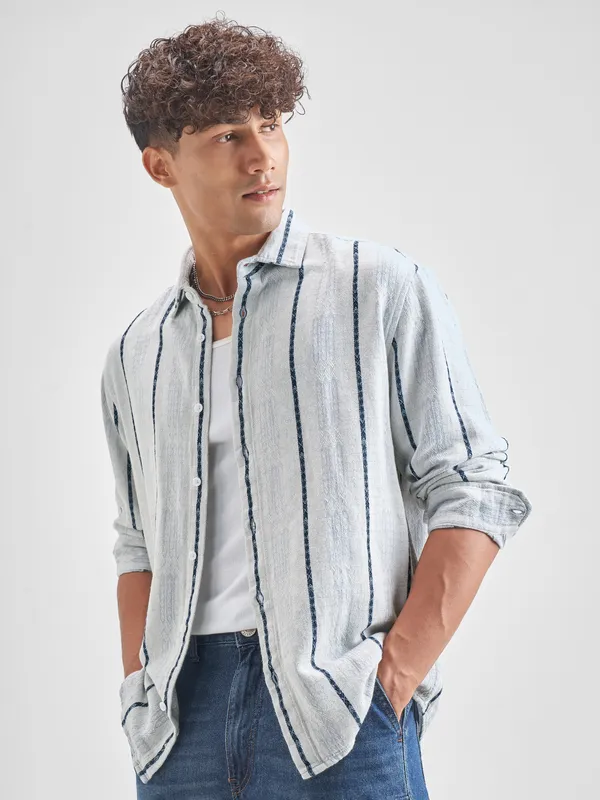 Highlander Men Blue Striped Relaxed Fit Casual Shirt