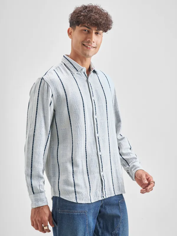 Highlander Men Blue Striped Relaxed Fit Casual Shirt
