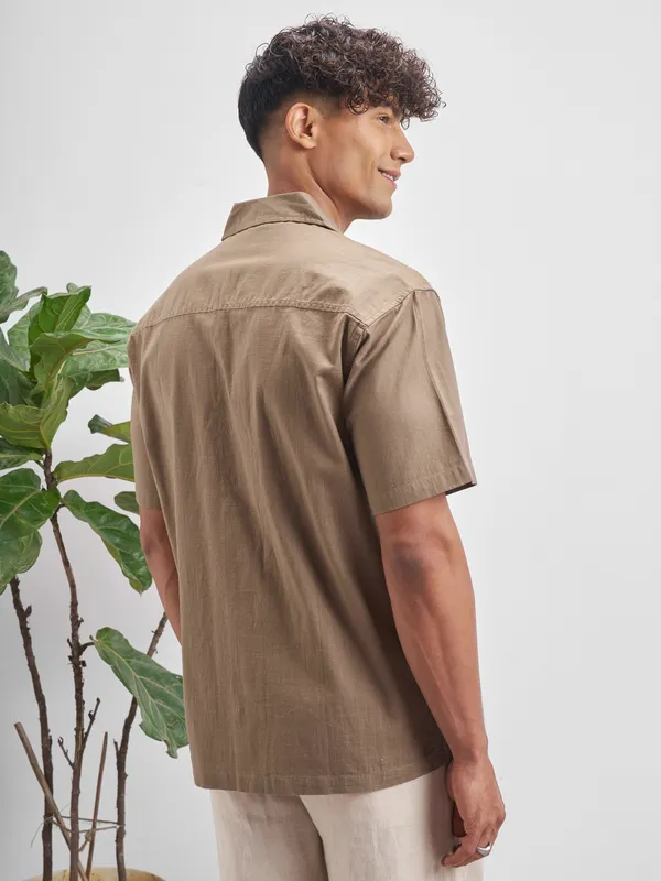 Highlander Men Brown Embroidered Relaxed Fit Casual Shirt