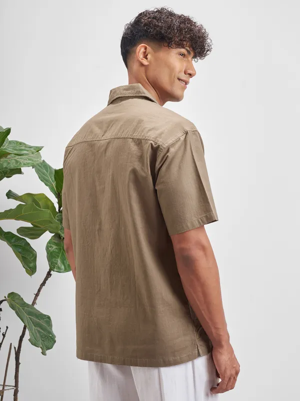 Highlander Men Brown Embroidered Relaxed Fit Casual Shirt