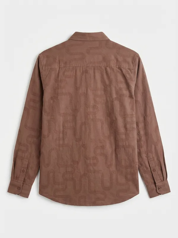 Highlander Men Brown Self Desgin Slim Fit Casual Shirt