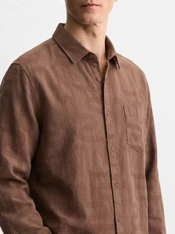 Highlander Men Brown Self Desgin Slim Fit Casual Shirt