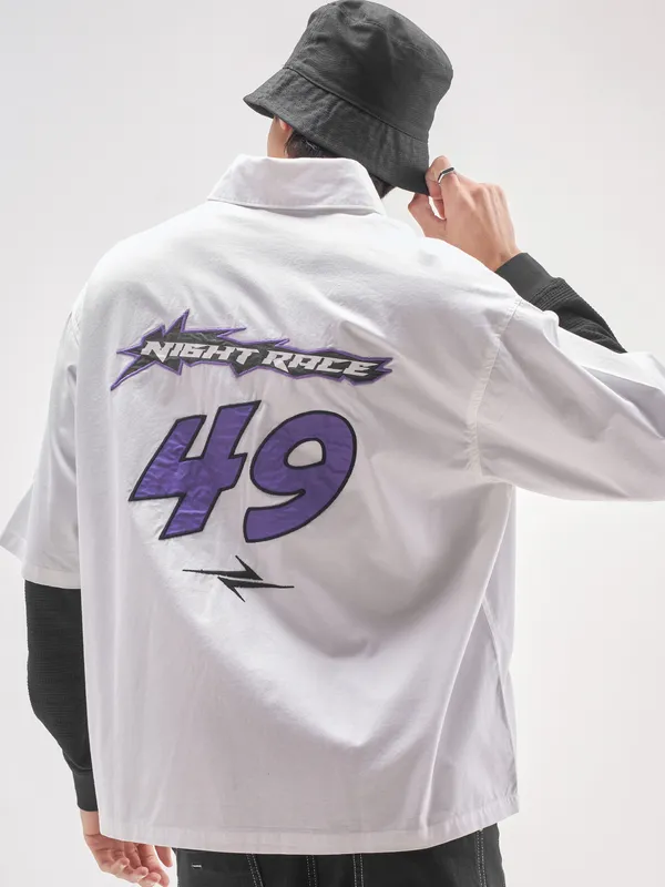 Highlander Men White Printed Boxy Fit Casual Shirt