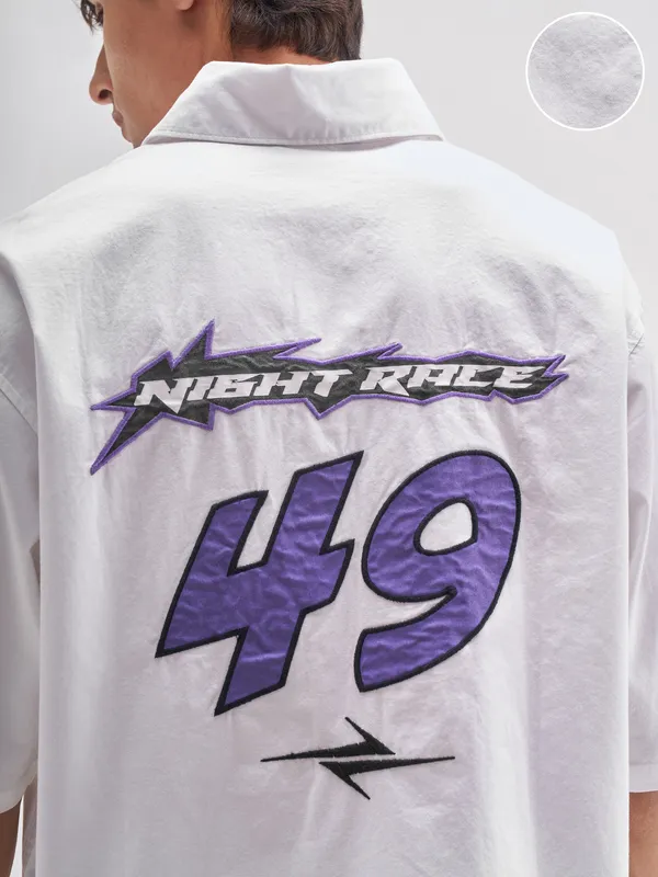 Highlander Men White Printed Boxy Fit Casual Shirt