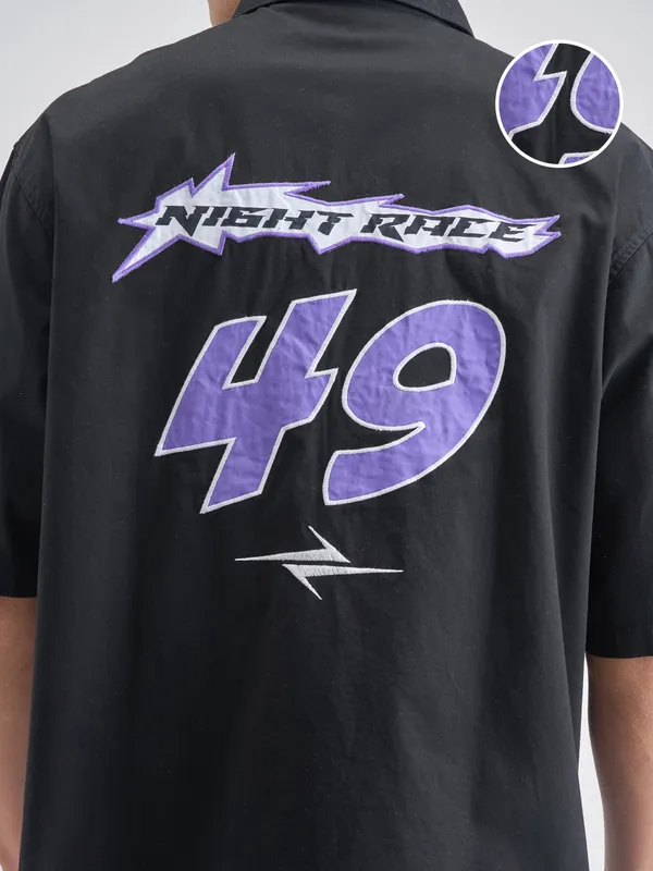 Highlander Men Black Embroidered Boxy Fit Casual shirt