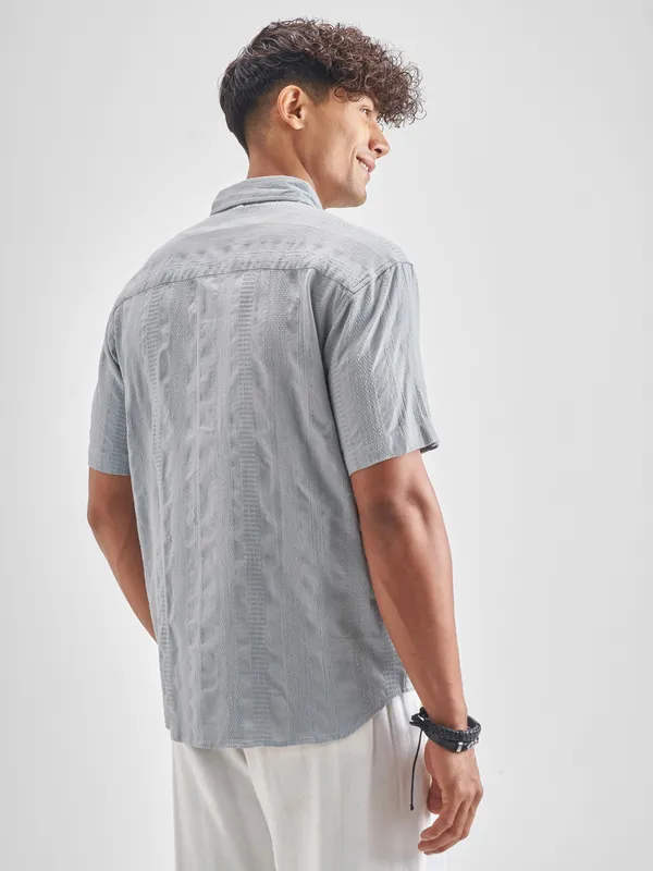 Highlander Men Grey Self Design Relaxed Fit Casual Shirt