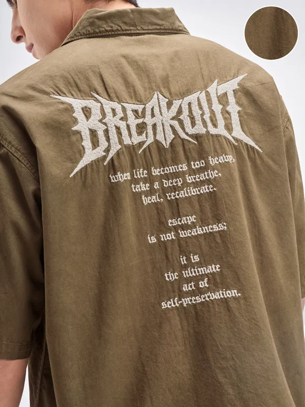 Highlander Men Brown Embroidered Boxy Fit Casual shirt