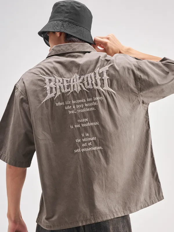 Highlander Men Tan Embroidered Boxy Fit Casual Shirt