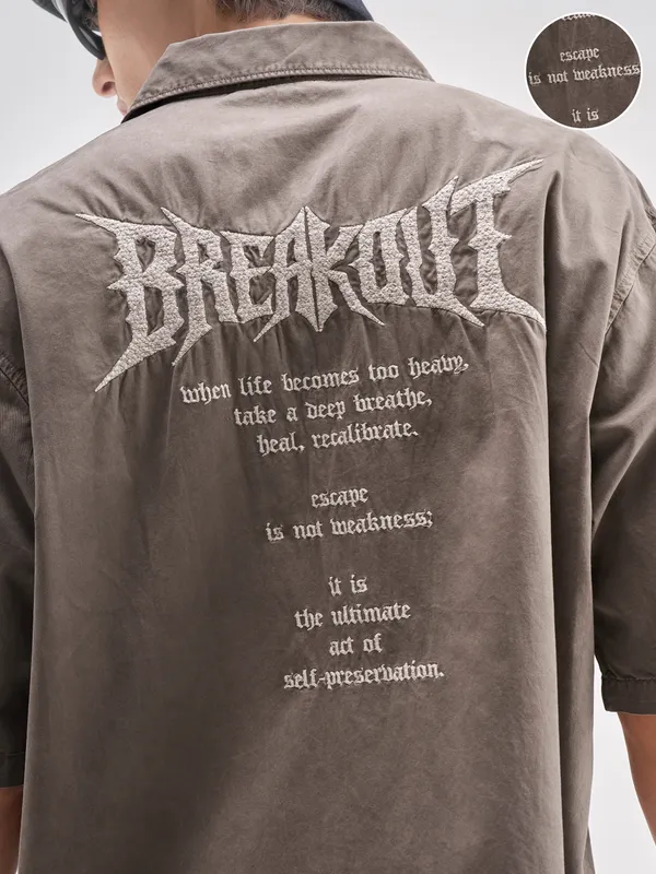 Highlander Men Tan Embroidered Boxy Fit Casual Shirt