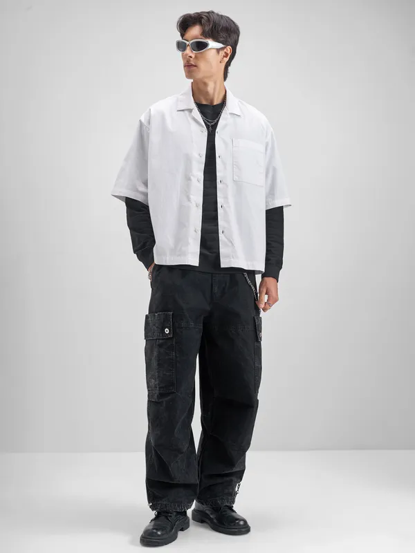 Highlander Men White Printed Boxy Fit Casual shirt