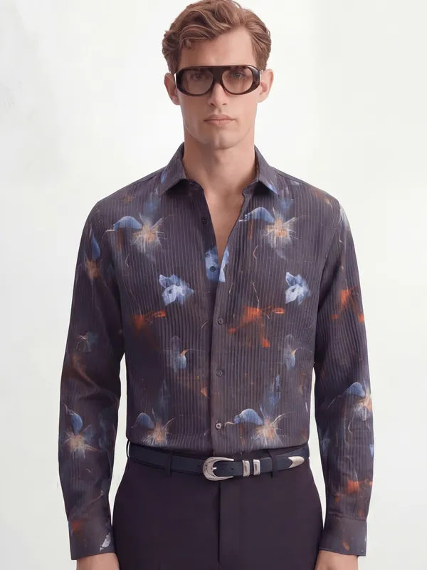 Highlander Men Black Printed Slim Fit Casual Shirt