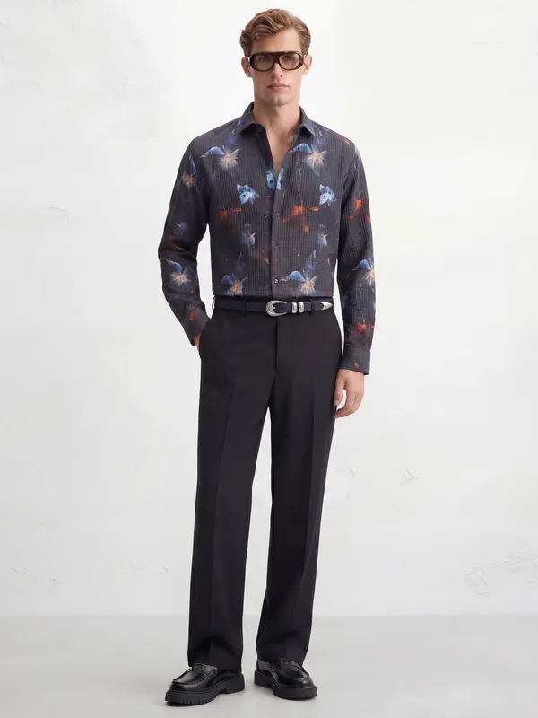 Highlander Men Black Printed Slim Fit Casual Shirt