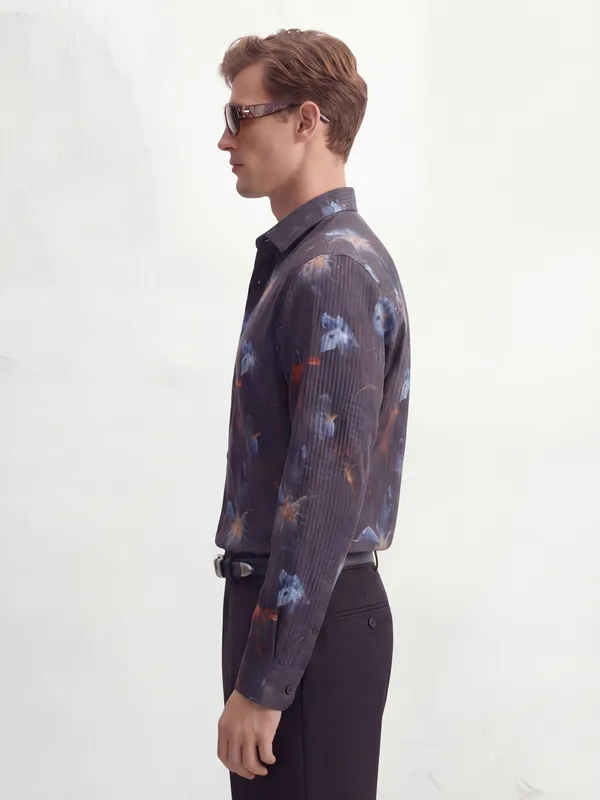 Highlander Men Black Printed Slim Fit Casual Shirt