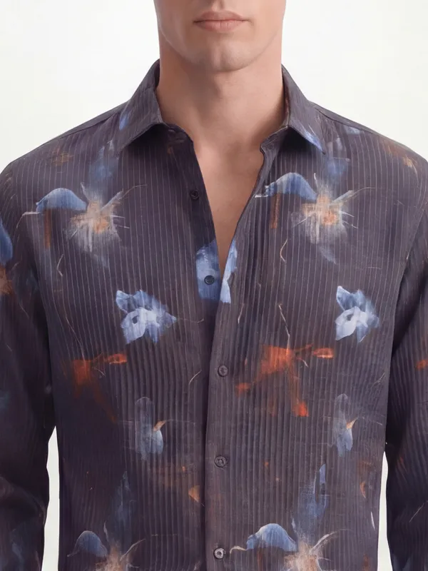 Highlander Men Black Printed Slim Fit Casual Shirt