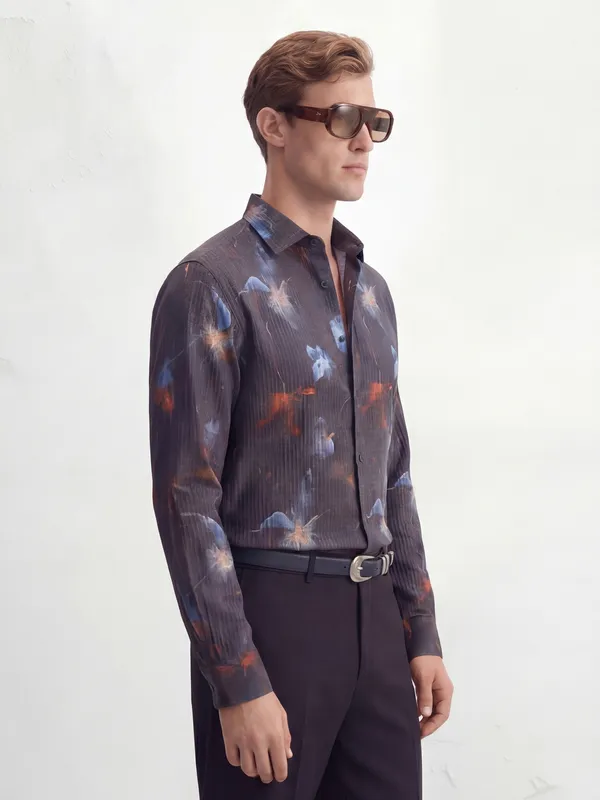 Highlander Men Black Printed Slim Fit Casual Shirt