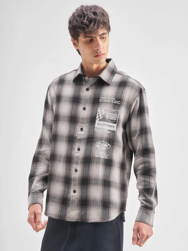 Highlander Men Black Checked Relaxed Fit Casual Shirt