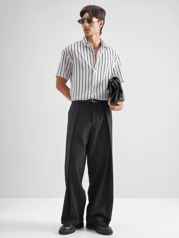 Highlander Men White Striped Relaxed Fit Casual Shirt