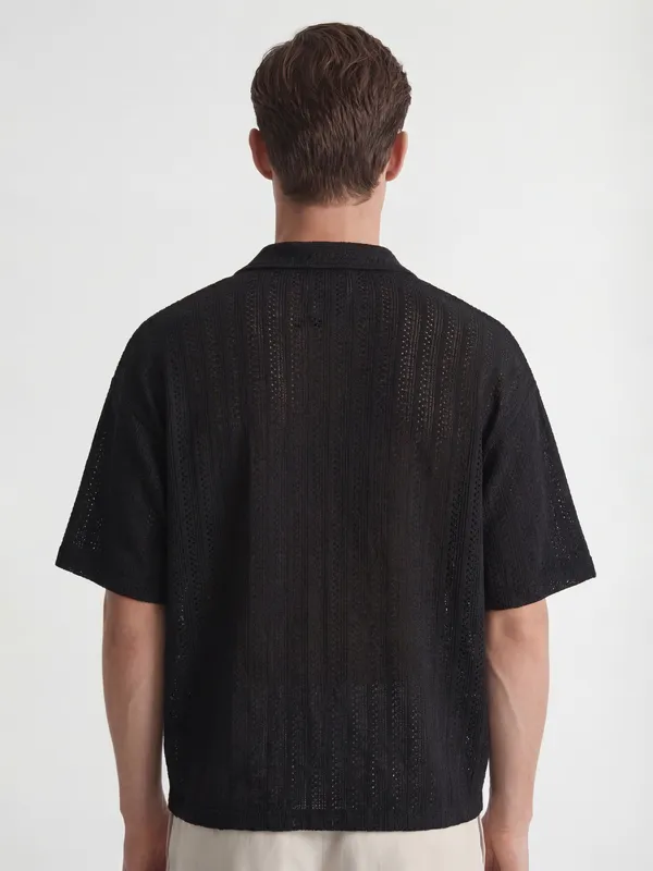 Highlander Men Black Self Design Relaxed Fit Casual Shirt