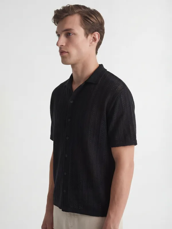 Highlander Men Black Self Design Relaxed Fit Casual Shirt