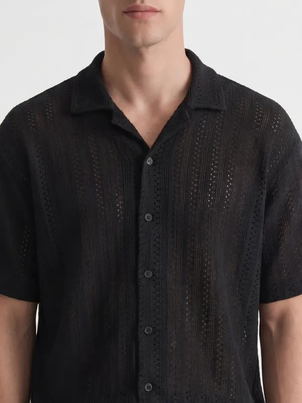 Highlander Men Black Self Design Relaxed Fit Casual Shirt