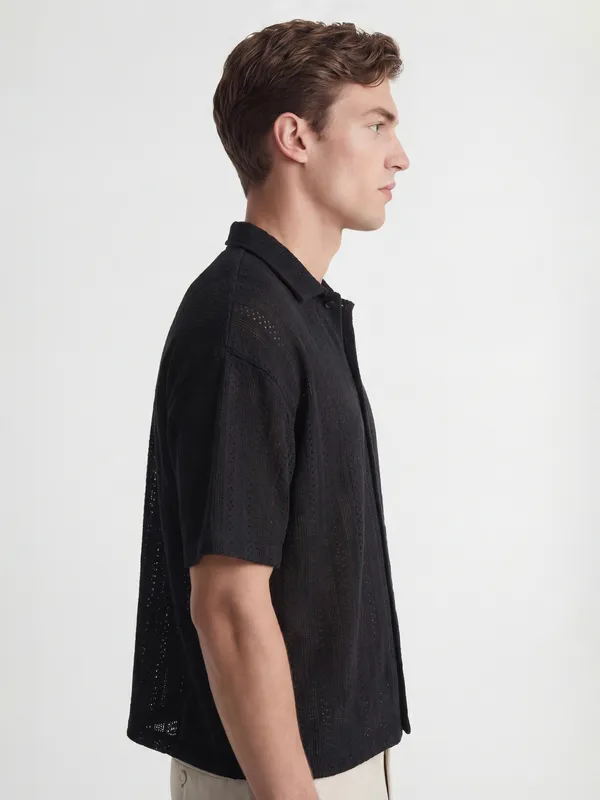 Highlander Men Black Self Design Relaxed Fit Casual Shirt