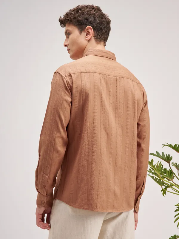 Highlander Men Coral Striped Regular Fit Casual Shirt