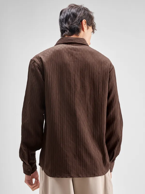 Highlander Men Brown Self Design Regular Fit Casual Shirt