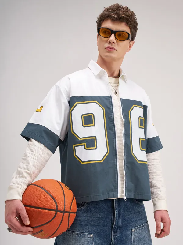 Highlander Men White Printed Boxy Fit Casual Shirt